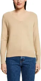 esprit-bezowy-sweter-damski-bawelniany-z-dekoltem-v-xxs-j5e