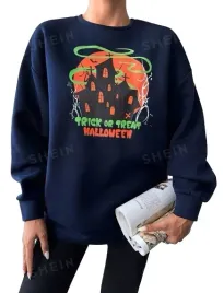 bluza-damska-granatowa-z-nadrukiem-trick-or-treat-oversize-halloween-xl