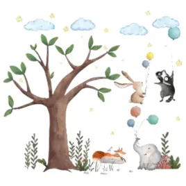 naklejki-na-sciane-dla-dzieci-dekoracja-drzewka-zwierzeta-chmurki