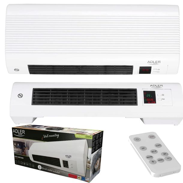 Termowentylator KURTYNA powietrzna 2200W Pilot Timer Wykrywa otwarte okno