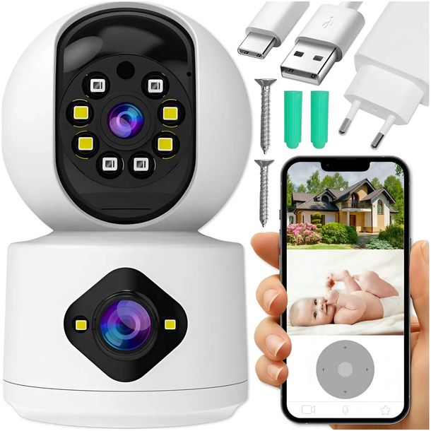 KAMERA OBROTOWA WIFI IP DWA OBIEKTYWY WEWNĘTRZNA ELEKTRONICZNA NIANIA