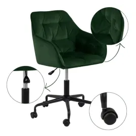 wygodne-krzeslo-biurowe-ciemnozielone-obrotowe-na-kolkach-z-oparciem-welur
