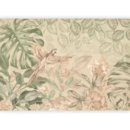 fototapeta-liscie-monstera-dzungla-papuga-tropikalne-natura-boho-3d-200x140
