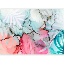 fototapeta-marmur-imitacja-liscie-kolorowe-monstera-nowoczesna-3d-350x256