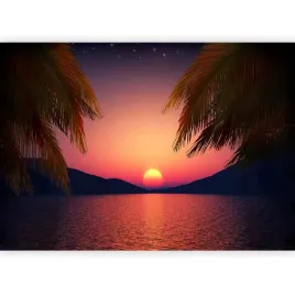 fototapeta-3d-pejzaz-palmy-niebo-ksiezyc-noca-zachod-tafla-wody-400x280