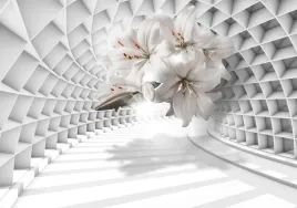 fototapeta-3d-kwiaty-lilie-tunel-optyczna-biel-tapeta-do-sypialni-400x280