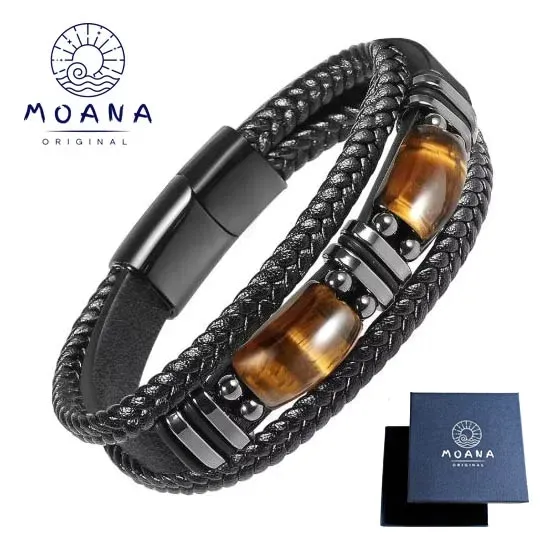 BRANSOLETKA MĘSKA MOANA SKÓRZANA TYGRYSIE OKO BRANSOLETA PREZENT + GRATIS