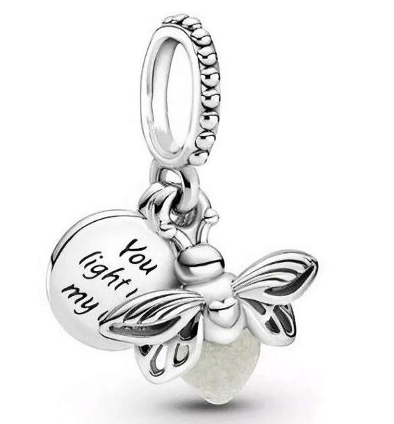 Charms świecący w ciemności robaczek koralik beads świetlik srebro 925