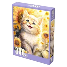 zabawka-puzzle-300-elementow-usmiechniety-kotek-w-slonecznikach
