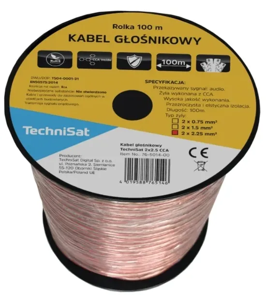 kabel-glosnikowy-technisat-2x25mm-szpula-100m-cca-miedz-ofc-hi-fi-szpula-stan-opakowania-oryginalne