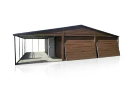 garaz-blaszany-dwustanowiskowy-9x7m-z-wiata-ciemny-orzech-premium
