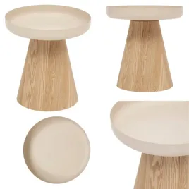 stolik-kawowy-40cm-jesionowa-podstawa-bezowy-stalowy-blat-zaokraglony-modny