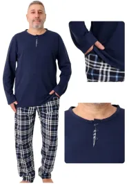 pizama-meska-bawelniana-dlugi-rekaw-w-kratke-granat-duze-rozmiary-xxl