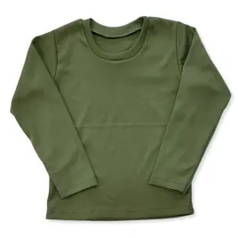 dluga-bluzka-116-t-shirt-dlugi-rekaw-gladka-bawelna-100percent-oliwkowa