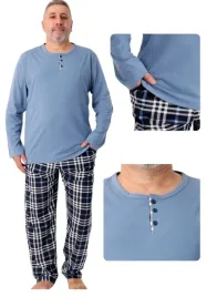 pizama-meska-bawelniana-dlugi-rekaw-w-kratke-niebieska-duze-rozmiary-3xl