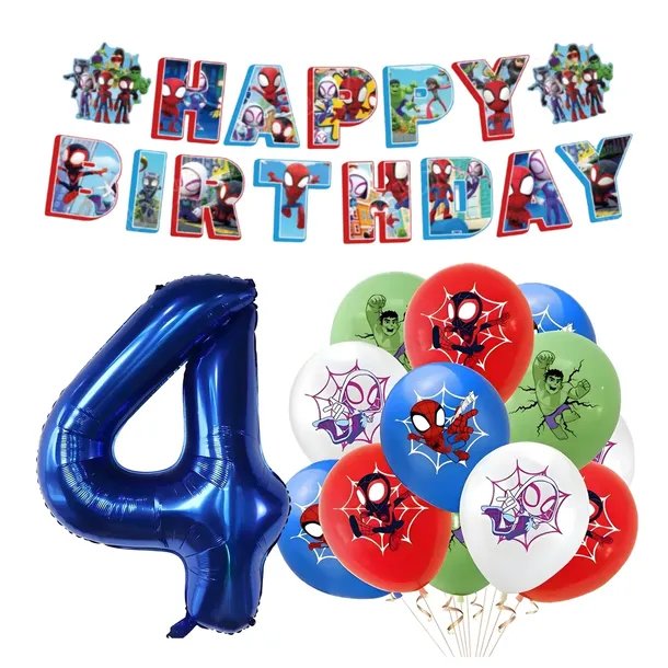 BALONY URODZINOWE pająk spider BANER HAPPY BIRTHDAY CYFRA 4 GRANATOWA