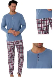 pizama-meska-bawelniana-dlugi-rekaw-niebieska-w-kratke-xxl