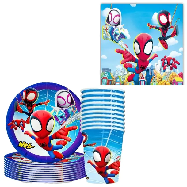 TALERZYKI KUBKI SERWETKI SPIDEY SPIDER ZESTAW 40 SZTUK PAPIEROWE EKO