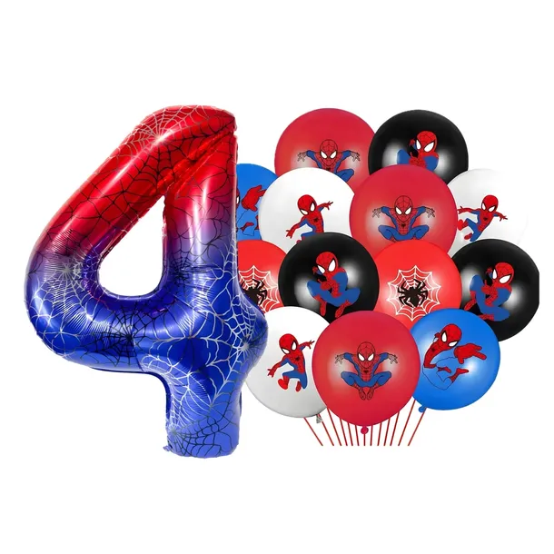 BALONY NA 4 URODZINY SPIDER CYFRA 4 PAJĘCZYNA NA URODZINY ZESTAW BALONÓW