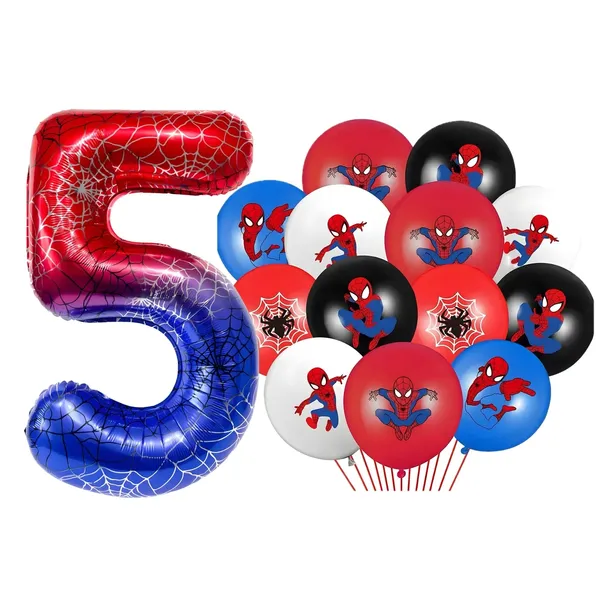 BALONY NA 5 URODZINY CYFRA 5 PAJĘCZYNA NA URODZINY ZESTAW BALONÓW SPIDER