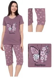 pizama-damska-bawelniana-komplet-spodnie-3-4-sliwka-motyl-bawelna-xl