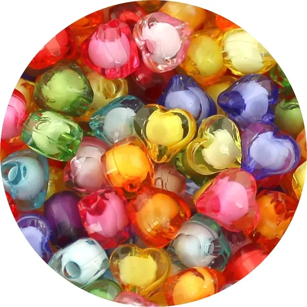 Koraliki Akrylowe "Koralik w Koraliku" Serca Serduszka 8mm Mix Kolorów 50sz