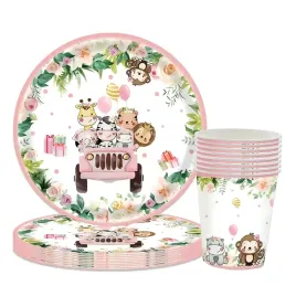 zestaw-talerzyki-kubki-papierowe-safarii-zoo-na-urodziny-zwierzatka-rozowe