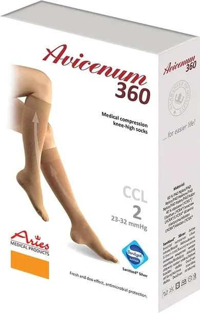 Aries Podkolanówki na żylaki 360 den Avicenum beż