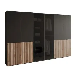 szafa-uchylna-sandbox-loft-300-czarny-grafit-dab-wotan-czarne-szklo-led