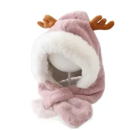 czapka-i-szalik-zimowa-dziecieca-2w1-rozowa-renifer-przyjemna-w-dotyku