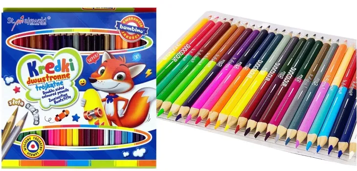 Kredki Bambino Ołówkowe Trójkątne dwustronne 24/48 Kol + Temperówka Gratis