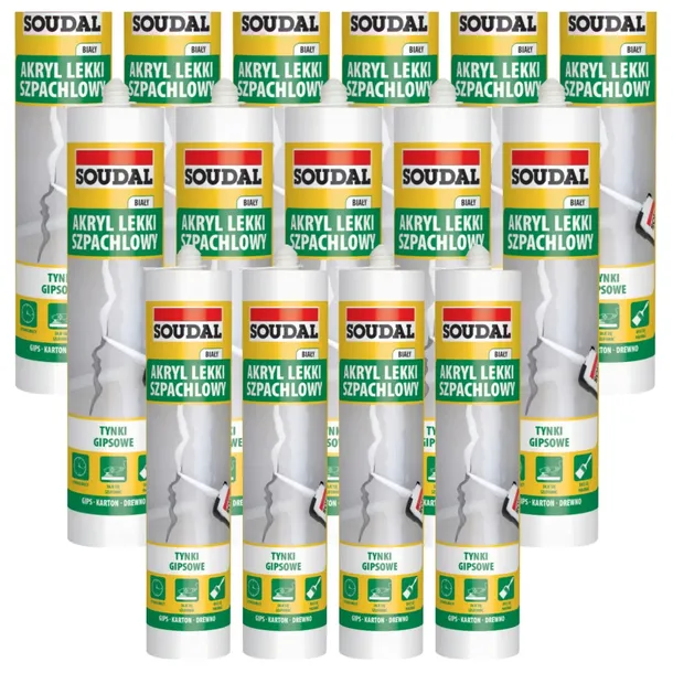 Akryl lekki szpachlowy biały SOUDAL 280 ml budowlany akrylowy trwały 15 szt