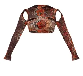 bluzka-damska-prettylittlething-brazowa-wezowy-wzor-krotka-40