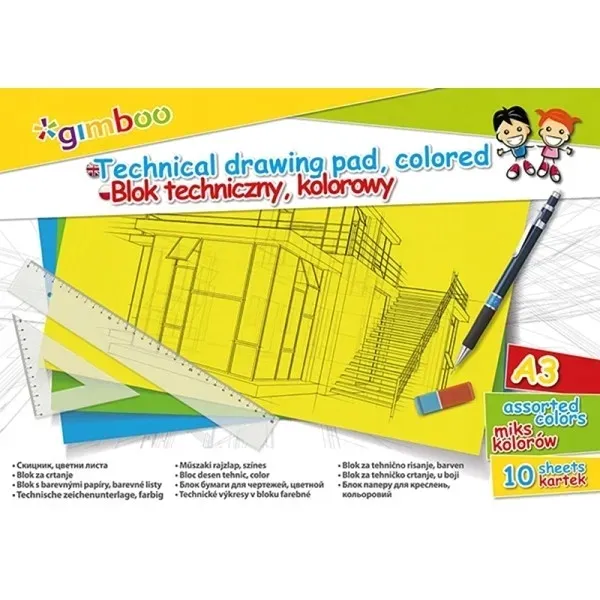 BLOK TECHNICZNY A3/10 KOLOROWY 10 KARTEK 150G GIMBO