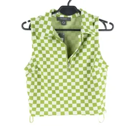top-damski-primark-bialo-zielony-kratka-kolnierzyk-xs