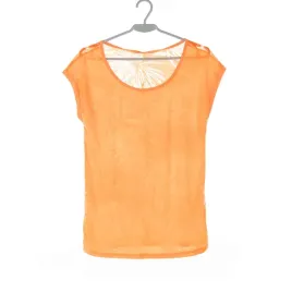 t-shirt-damski-cassiecy-pomaranczowy-w-liscie-okragly-dekolt-s