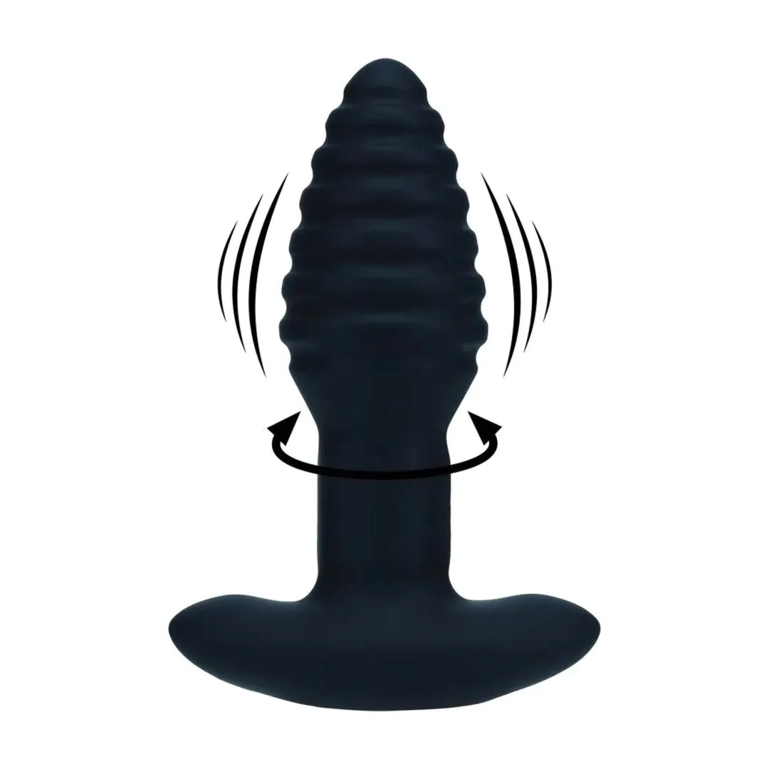 vibrating-and-rotating-ribbed-silicone-anal-plug-black