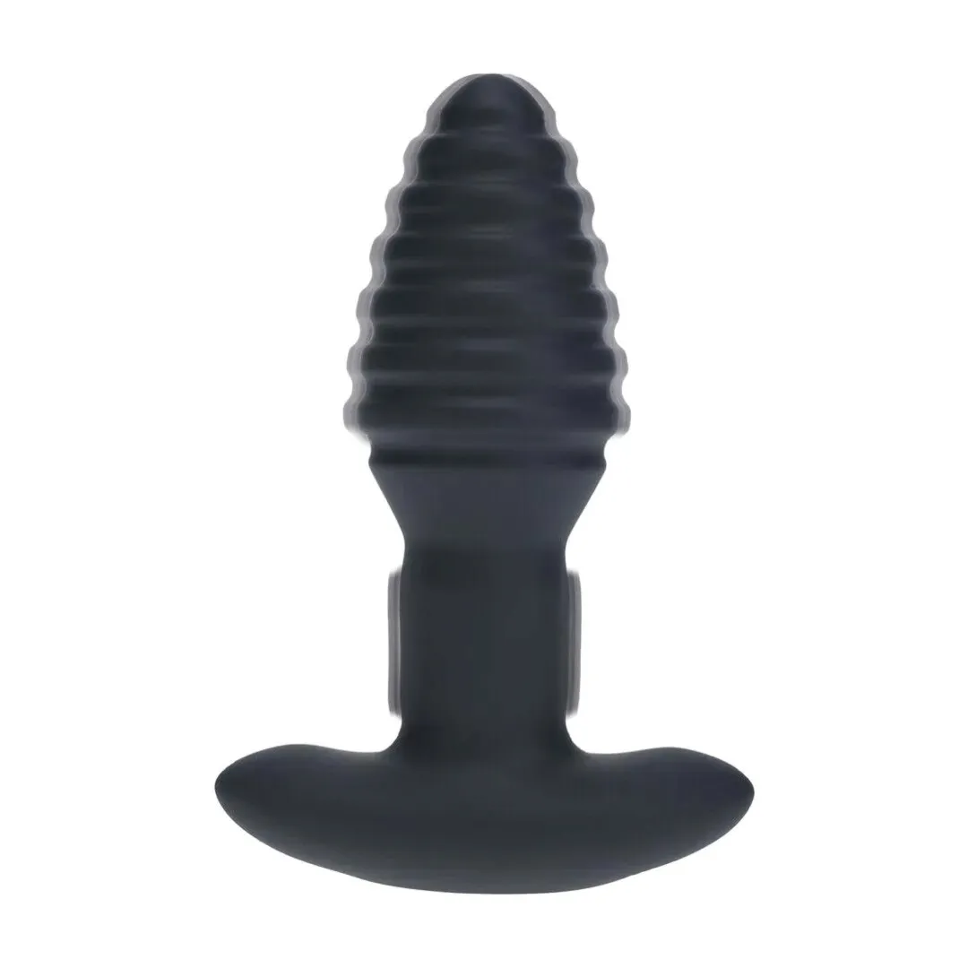 vibrating-and-rotating-ribbed-silicone-anal-plug-black