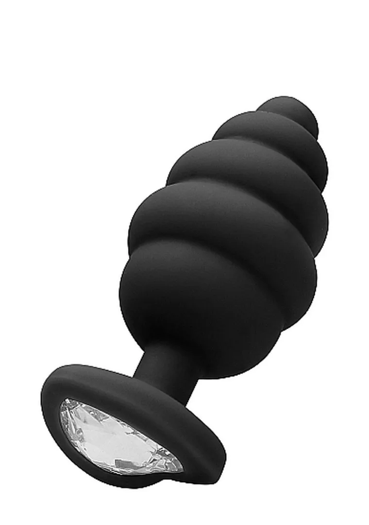 large-ribbed-diamond-heart-plug-black