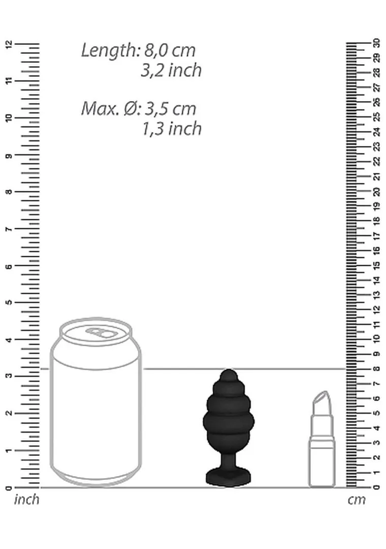 large-ribbed-diamond-heart-plug-black