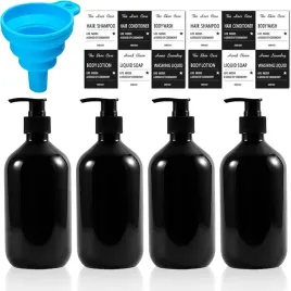 dozownik-do-mydla-x4-czarne-butelki-do-szamponu-500ml-etykiety-lejek