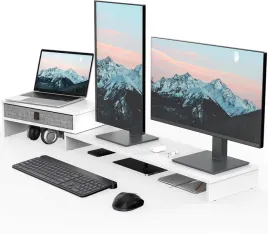 stojak-pod-monitor-podstawka-stolik-2-poziomowy-z-szuflada-regulowany-bialy