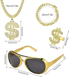 stroj-przebranie-lata-90-gangster-zloty-lancuch-bransoleta-sygnet-okulary