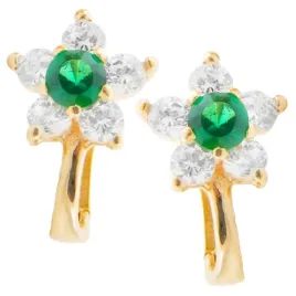 zlote-kolczyki-dzieciece-585-dla-dziewczynki-szmaragdowe-kwiaty-na-prezent