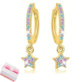 srebrne-kolczyki-wiszace-dla-dziewczynki-gwiazdki-kolka-srebro-pozlacane