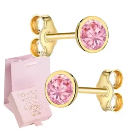 zlote-kolczyki-dla-dziewczynki-z-rozowa-cyrkonia-sztyft-roczek-chrzest-585