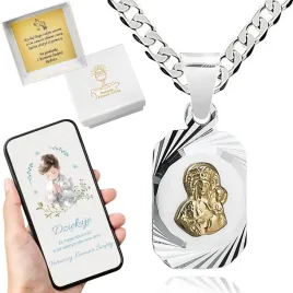 srebrny-zestaw-45-cm-pancerka-medalik-matka-boska-komunia-chrzest-prezent