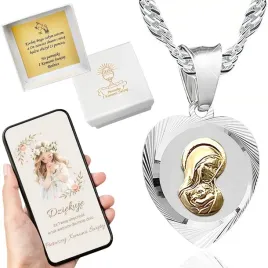 zestaw-srebrny-lancuszek-i-medalik-serce-matka-boska-chrzest-komunia-45-cm