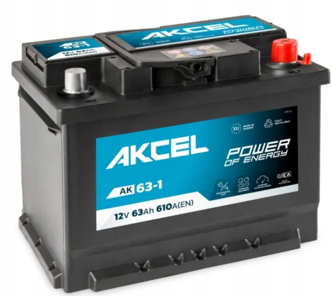 AKUMULATOR 12V AKCEL 63AH 610A P+ NIEMIECKI - RADOM