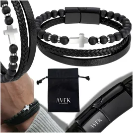 bransoletka-meska-krzyz-koraliki-skorzana-czarna-stal-na-prezent-21-cm